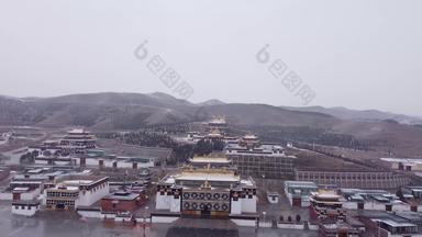 甘南藏族米拉日巴佛阁航拍雪景